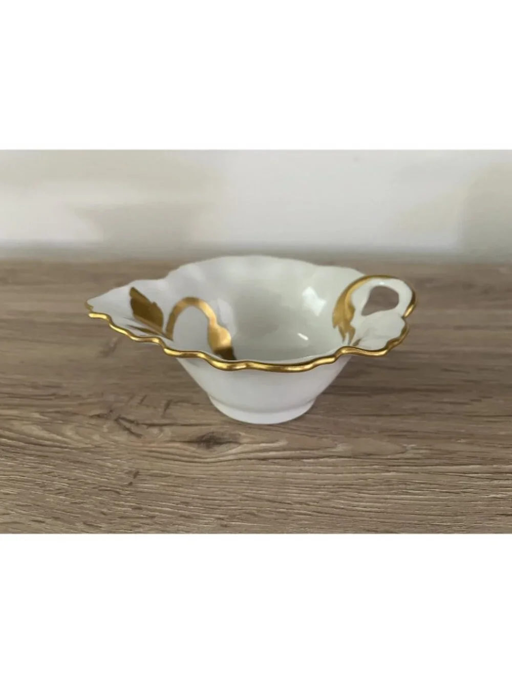 Vtg Schumann Germany Gold Leaf Porcelain Creamer Bowl Scalloped Rim European MCM